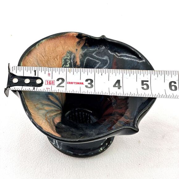 Francine Zajac Flower Frog Glazed Pottery Vase Bowl  Black Beige Reds Marbled - Picture 7 of 7
